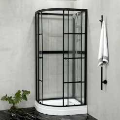 Suihkukaappi Bathlife Betrakta, 90x70cm, pyöreä, kirkas lasi, musta kehys