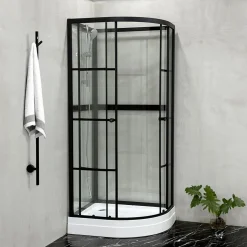 Suihkukaappi Bathlife Betrakta, 70x90cm, pyöreä, kirkas lasi, musta kehys