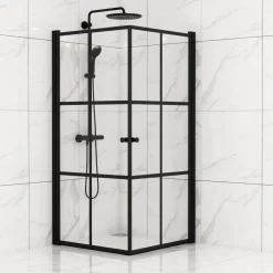 Suihkunurkka Sunwind Tiana Black, 900x900x1900mm, kaksi ovea, kirkas lasi, musta profiili