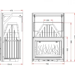 Takkasydän 700 Grande Vision, ylös avautuva luukku, 14 kW, harmaa/malmi, 162 kg