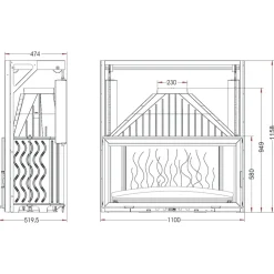 Takkasydän 1100 Grande Vision, ylös avautuva luukku, 18 kW, harmaa/malmi, 265 kg