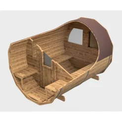 Tynnyrisauna SpaDealers vaakamalli Ø200x260cm lämpöpuu sis. puukiukaan ja savupiipun