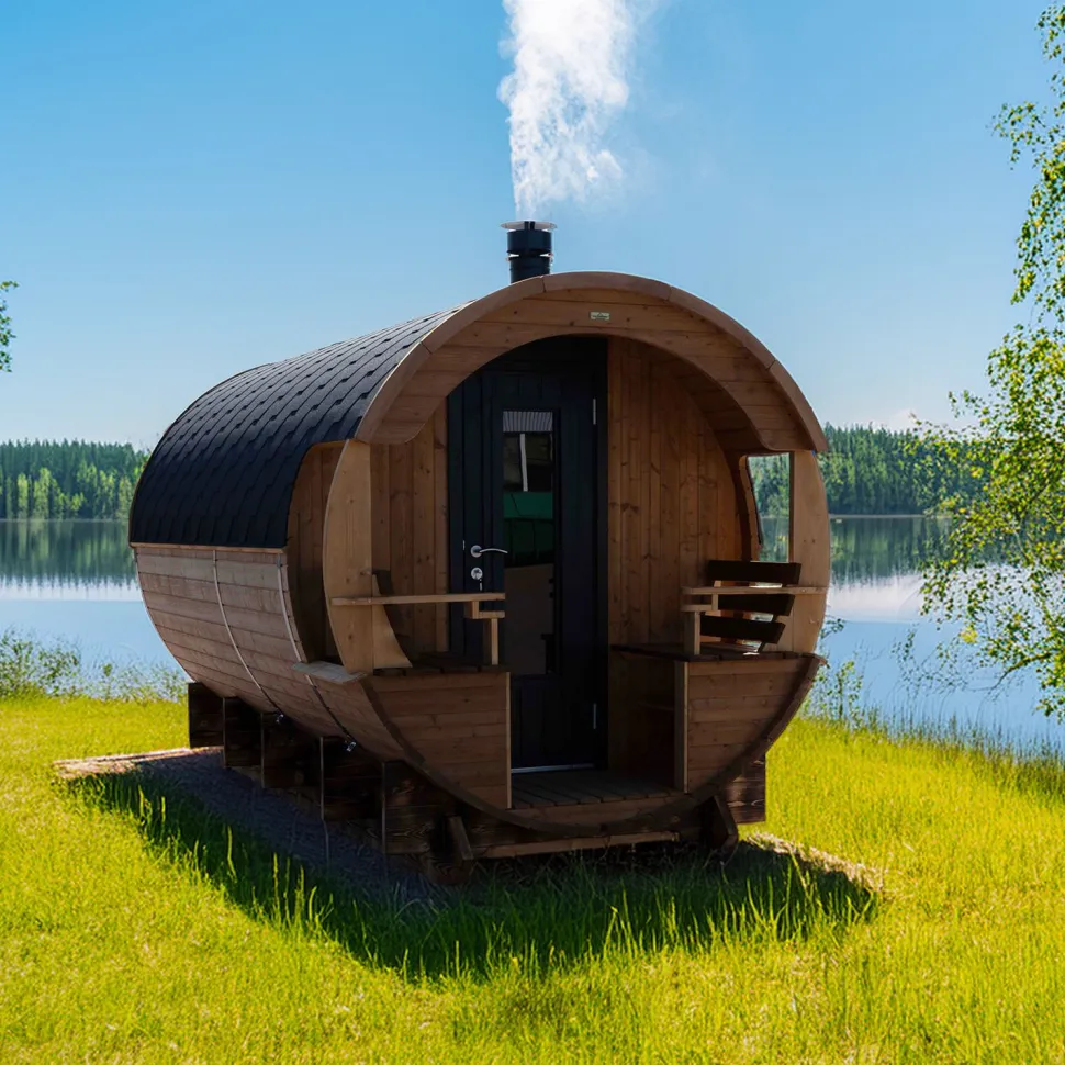 Tynnyrisauna Valter Basic ARCTIC FINLAND HOUSE Ø 2,3x4,2 m sis. kiuas ja hormi