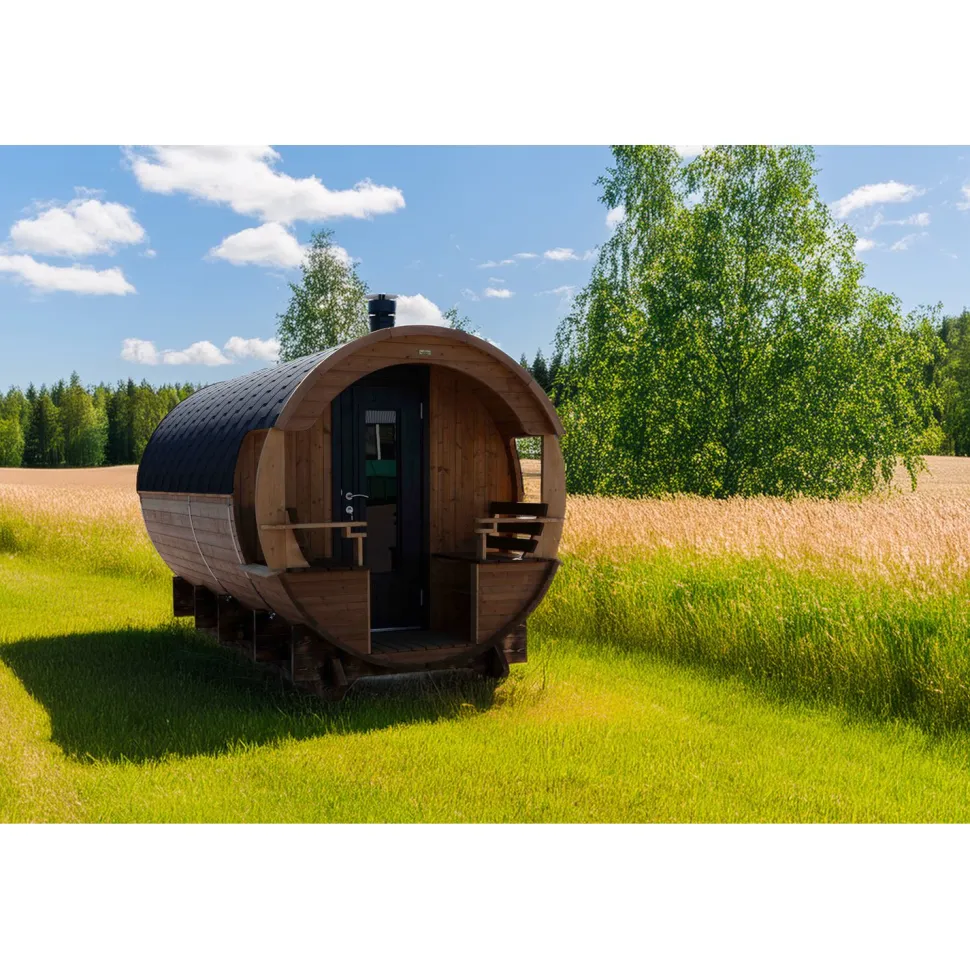 Tynnyrisauna Valter Basic ARCTIC FINLAND HOUSE Ø 2,3x4,2 m sis. kiuas ja hormi