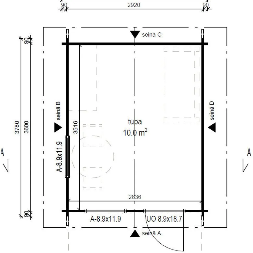 Vierasmaja LP Garden V-M, 10m², harjakatto