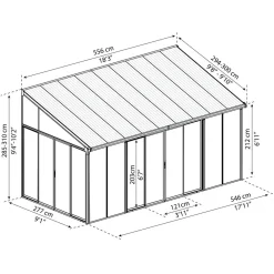 Viherhuone Palram-Canopia SanRemo Veranda, 16.3m², 3x5.46ft, harmaa