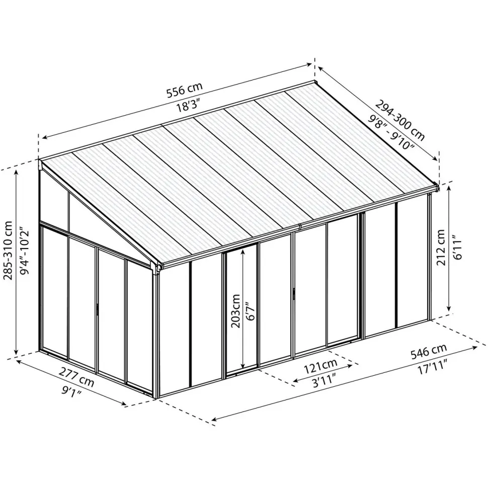 Viherhuone Palram-Canopia SanRemo Veranda, 16.3m², 3x5.46ft, harmaa