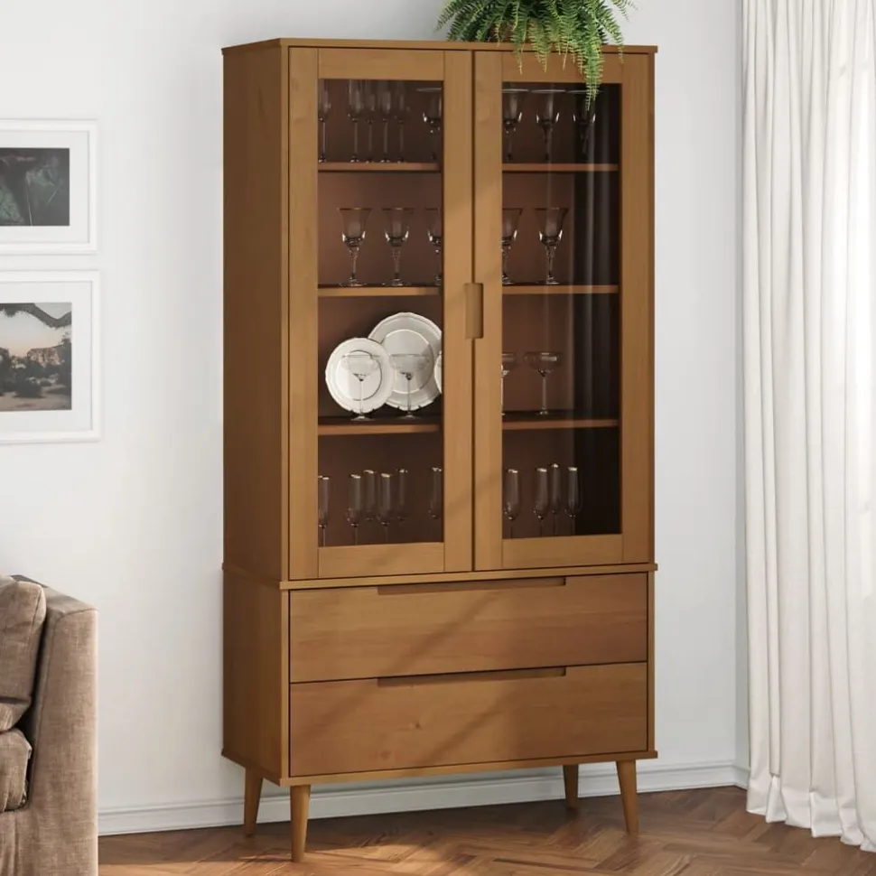 Vitriini MOLDE ruskea 90x35x175 cm täysi mänty (13413)